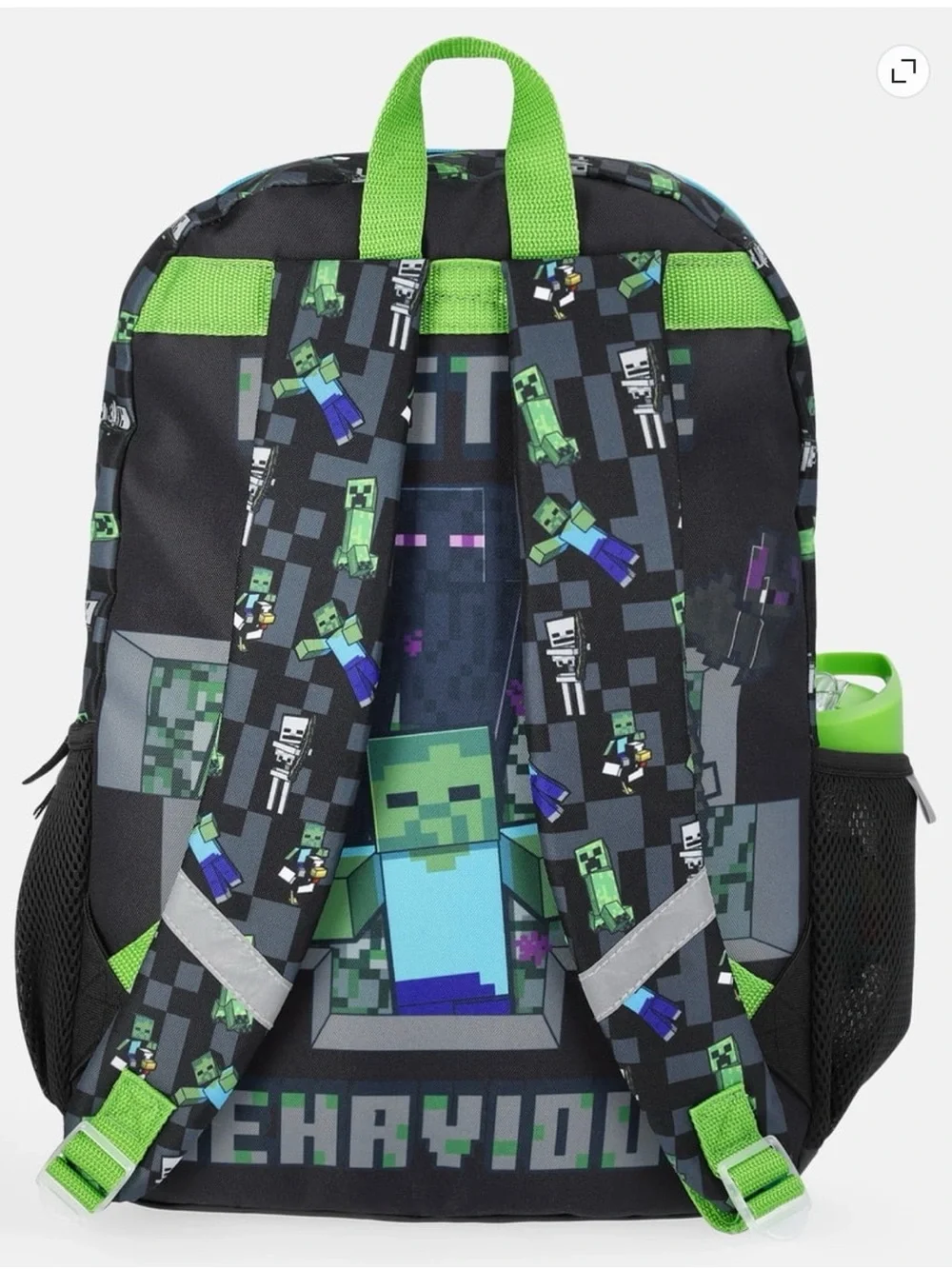 Minecraft Mode Green Backpack set with headphones, lunch box and water bottle